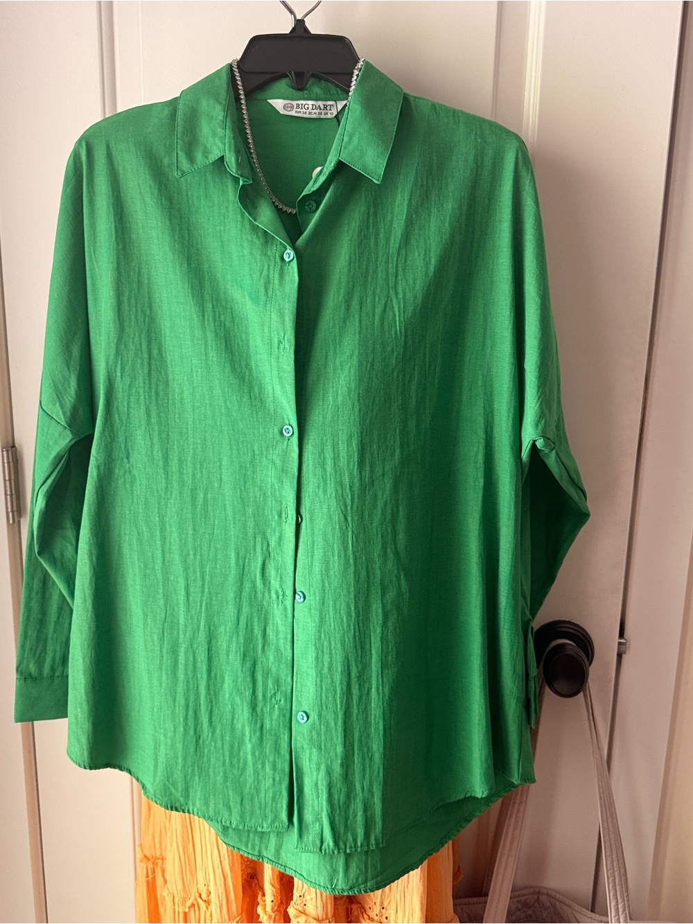 Big Dart Relaxed Green Button-Down Shirt with Classic Collar, S, Nwt